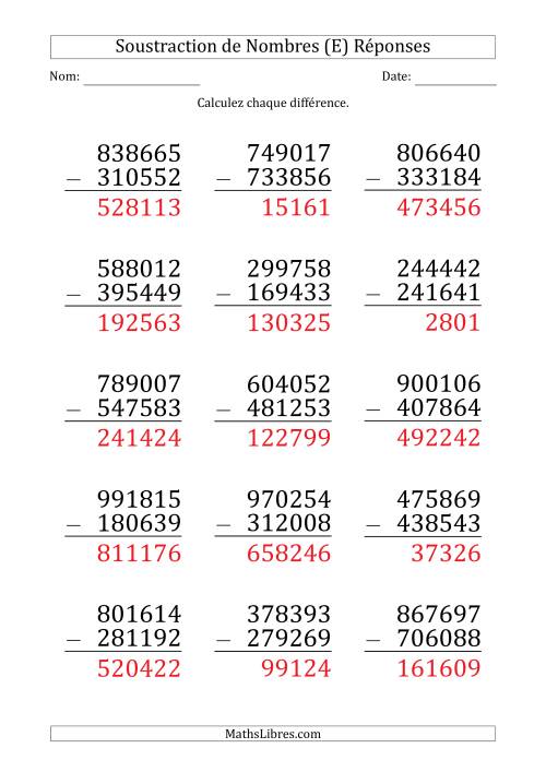 Soustraction d'un Nombre à 6 Chiffres par un Nombre à 6 Chiffres (Gros Caractère) (E) page 2