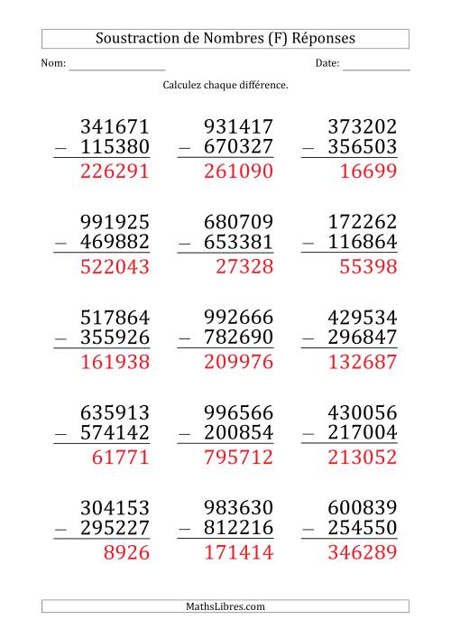 Soustraction d'un Nombre à 6 Chiffres par un Nombre à 6 Chiffres (Gros Caractère) (F) page 2