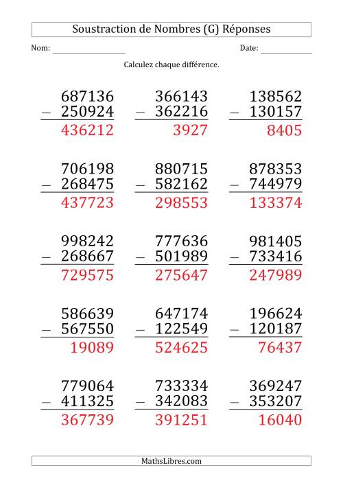 Soustraction d'un Nombre à 6 Chiffres par un Nombre à 6 Chiffres (Gros Caractère) (G) page 2
