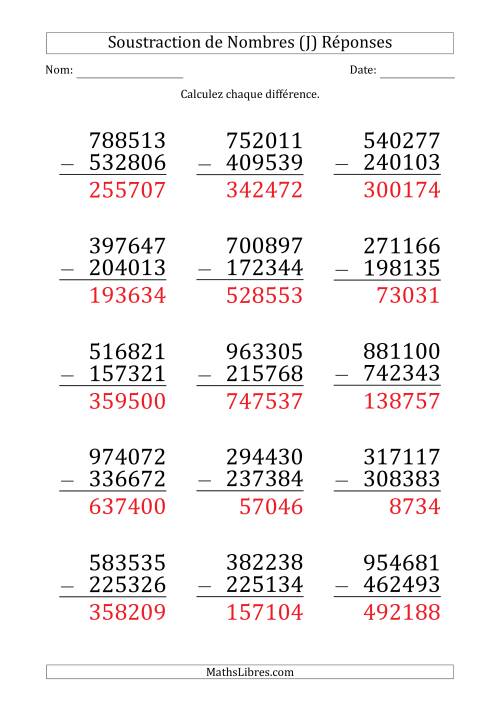 Soustraction d'un Nombre à 6 Chiffres par un Nombre à 6 Chiffres (Gros Caractère) (J) page 2