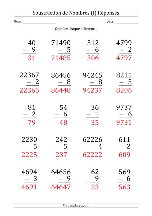 Soustraction de Divers Nombres par un Nombre à 1 Chiffre (Gros Caractère) (I) page 2