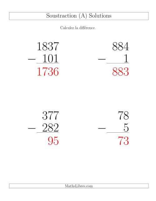 Soustraction Multi-Chiffres -- Chiffres variés (Gros Caractères) page 2