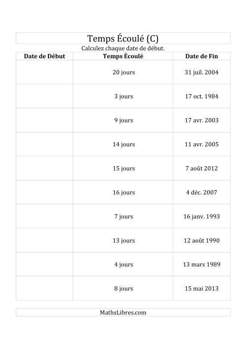 Calculez la Date de Début à l'Aide du Temps Écoulé et la Date de Fin en Jours (C)