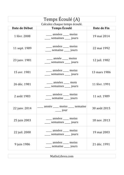 Calculez le Temps Écoulé Entre Deux Dates en Jours, Semaines, Mois & Années (A)