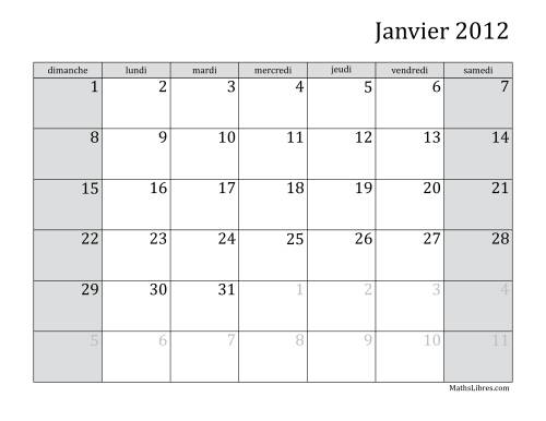 Calendrier Mensuel 2012