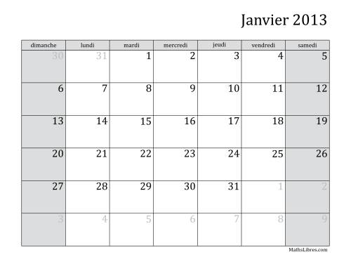 Calendrier Mensuel 2013 (A)