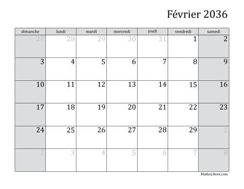 Calendrier Mensuel 2036 (A) page 2