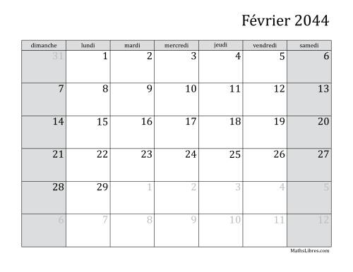 Calendrier Mensuel 2044 (A) page 2