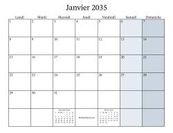 Calendrier Mensuel Remplissable de l'Année 2035 avec lundi comme premier jour