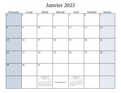 Calendrier Mensuel Remplissable de l'Année 2023 avec dimanche comme premier jour