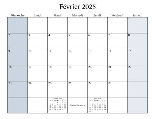 Calendrier Mensuel Remplissable de l'Année 2025 avec dimanche comme premier jour page 2