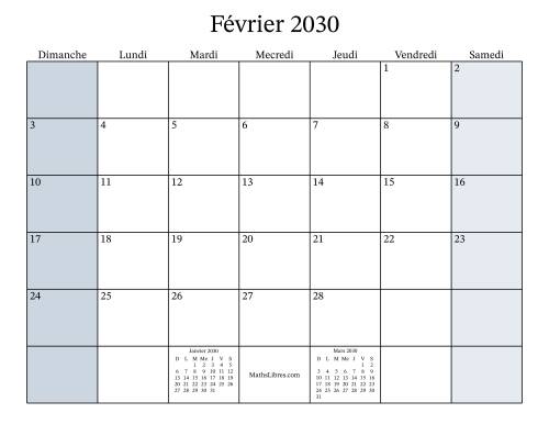 Calendrier Mensuel Remplissable de l'Année 2030 avec dimanche comme premier jour page 2