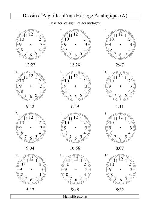 Dessin d'Aiguiles sur Une Horloge Analogique avec 1 Minute d'Intervalle (A)