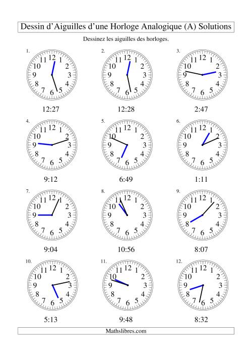 Dessin d'Aiguiles sur Une Horloge Analogique avec 1 Minute d'Intervalle (A) page 2