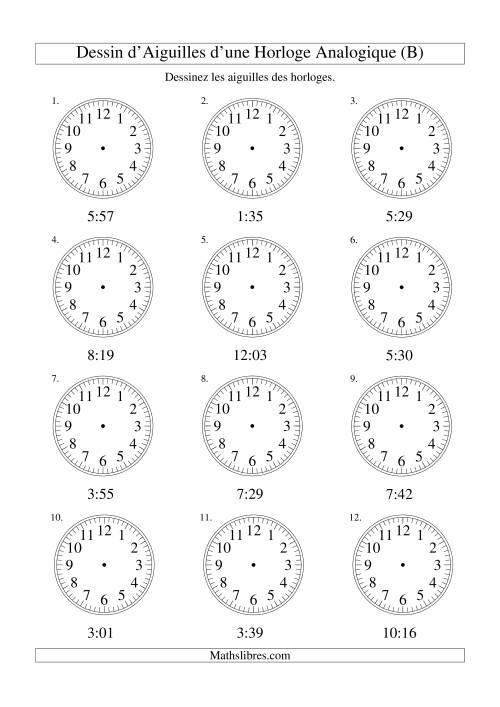 Dessin d'Aiguiles sur Une Horloge Analogique avec 1 Minute d'Intervalle (B)