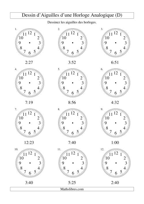 Dessin d'Aiguiles sur Une Horloge Analogique avec 1 Minute d'Intervalle (D)