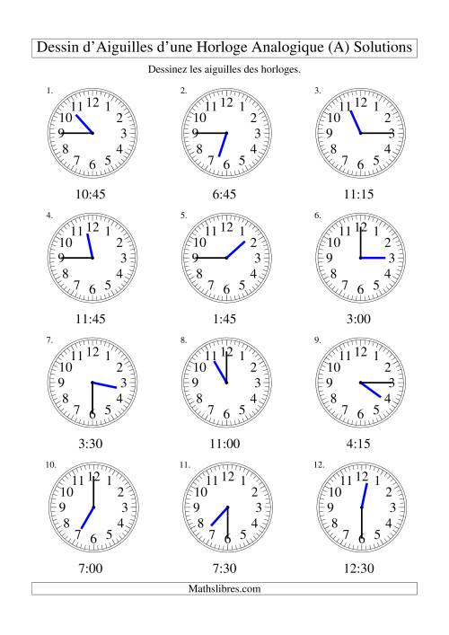 Dessin d'Aiguiles sur Une Horloge Analogique avec 15 Minutes d'Intervalle (A) page 2