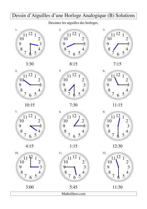 Dessin d'Aiguiles sur Une Horloge Analogique avec 15 Minutes d'Intervalle (B) page 2