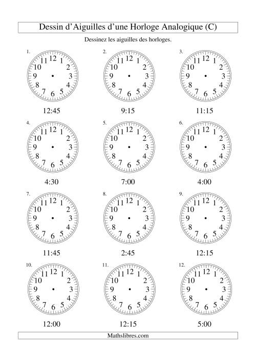 Dessin d'Aiguiles sur Une Horloge Analogique avec 15 Minutes d'Intervalle (C)