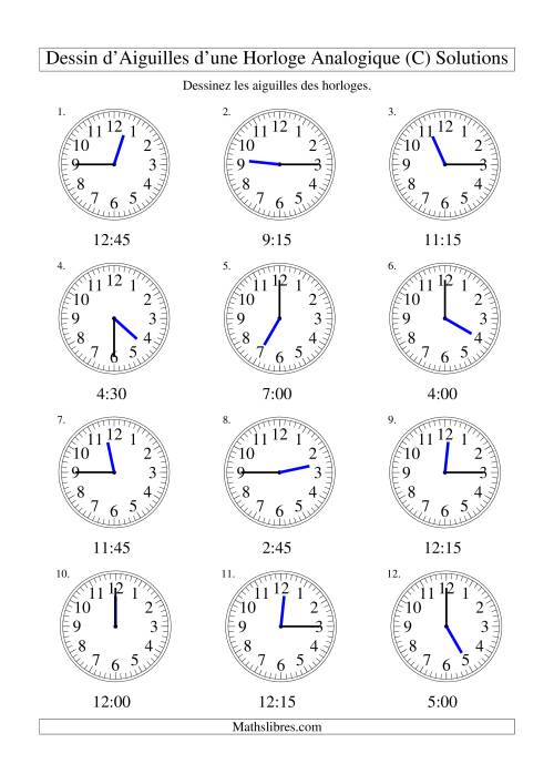 Dessin d'Aiguiles sur Une Horloge Analogique avec 15 Minutes d'Intervalle (C) page 2
