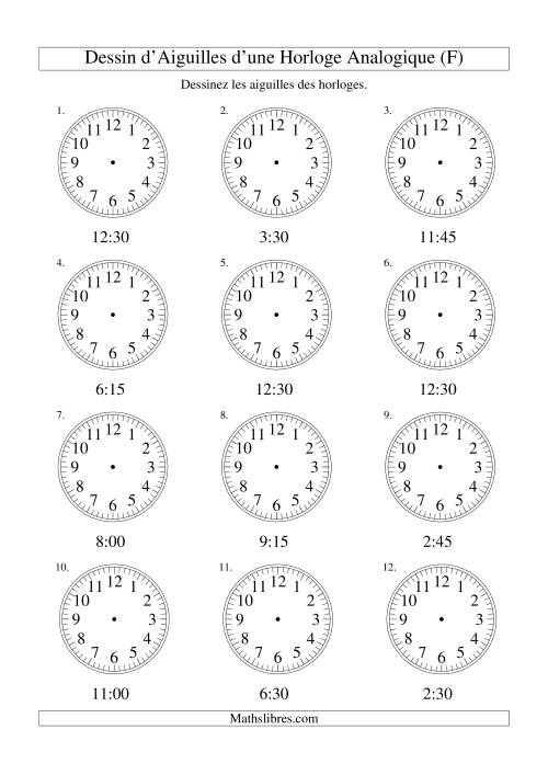 Dessin d'Aiguiles sur Une Horloge Analogique avec 15 Minutes d'Intervalle (F)