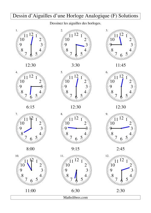 Dessin d'Aiguiles sur Une Horloge Analogique avec 15 Minutes d'Intervalle (F) page 2