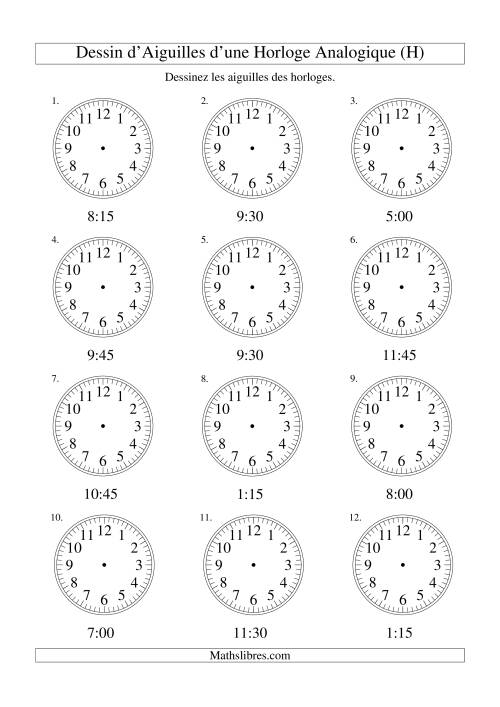 Dessin d'Aiguiles sur Une Horloge Analogique avec 15 Minutes d'Intervalle (H)