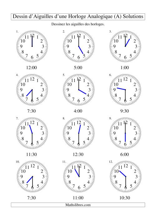Dessin d'Aiguiles sur Une Horloge Analogique avec 30 Minutes d'Intervalle (A) page 2