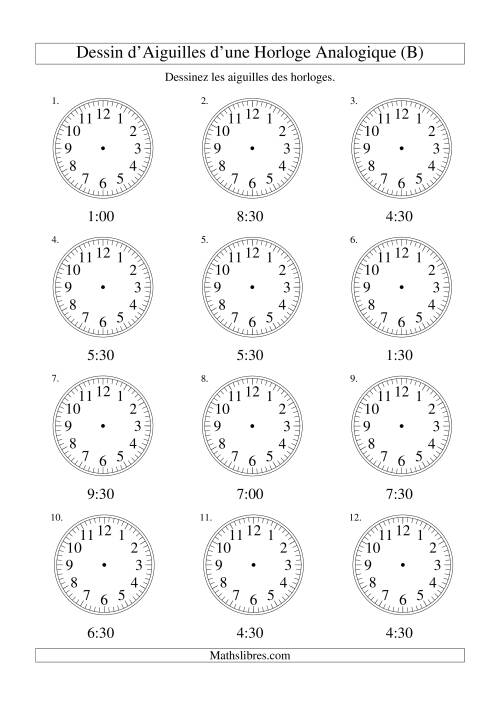 Dessin d'Aiguiles sur Une Horloge Analogique avec 30 Minutes d'Intervalle (B)