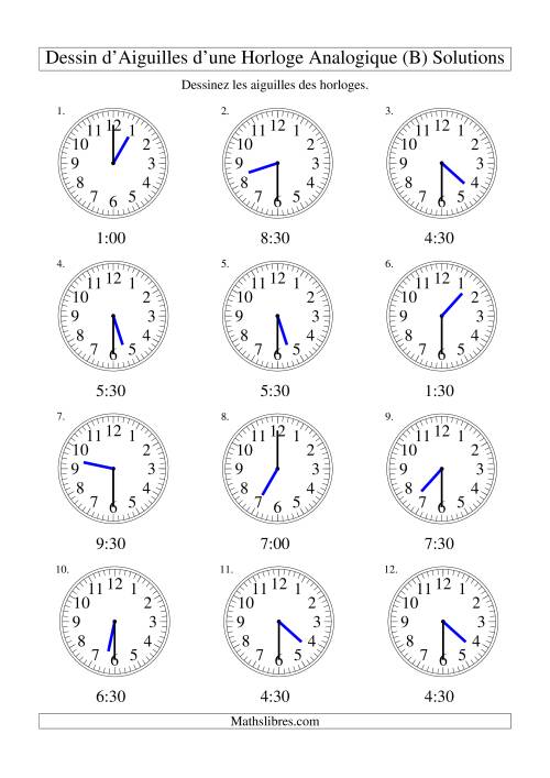 Dessin d'Aiguiles sur Une Horloge Analogique avec 30 Minutes d'Intervalle (B) page 2