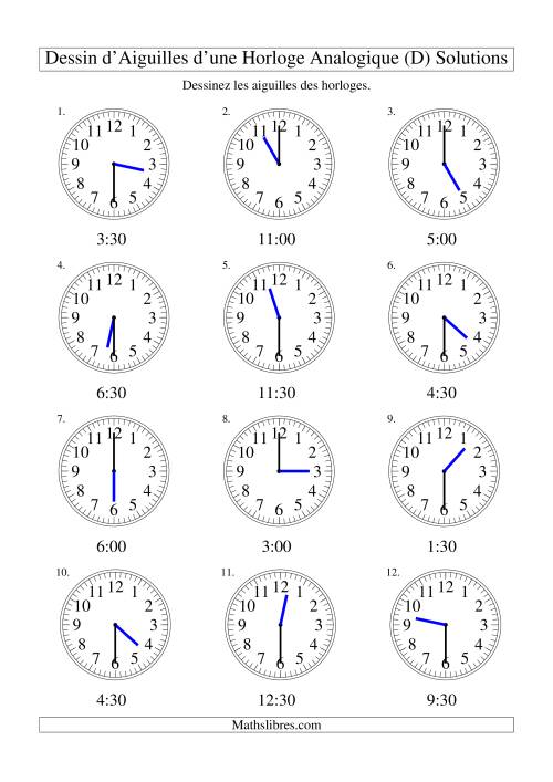 Dessin d'Aiguiles sur Une Horloge Analogique avec 30 Minutes d'Intervalle (D) page 2