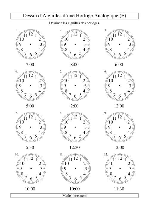 Dessin d'Aiguiles sur Une Horloge Analogique avec 30 Minutes d'Intervalle (E)