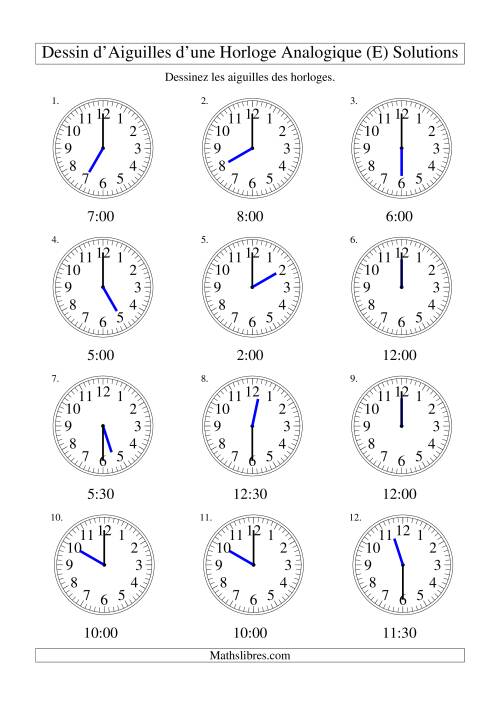 Dessin d'Aiguiles sur Une Horloge Analogique avec 30 Minutes d'Intervalle (E) page 2