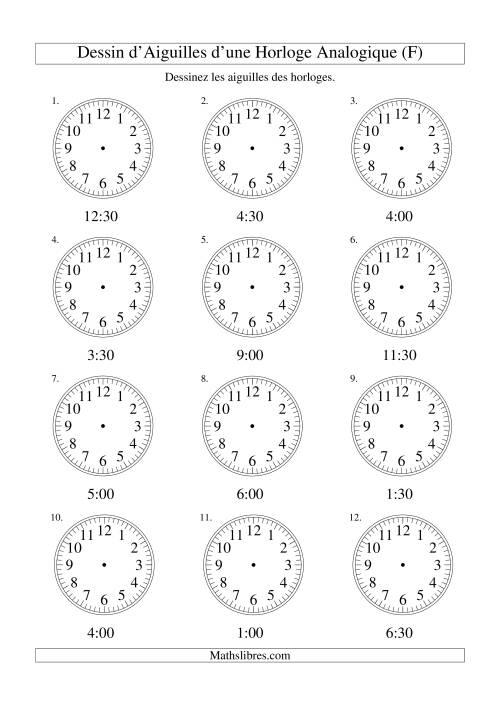 Dessin d'Aiguiles sur Une Horloge Analogique avec 30 Minutes d'Intervalle (F)