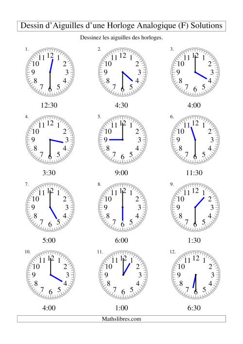 Dessin d'Aiguiles sur Une Horloge Analogique avec 30 Minutes d'Intervalle (F) page 2