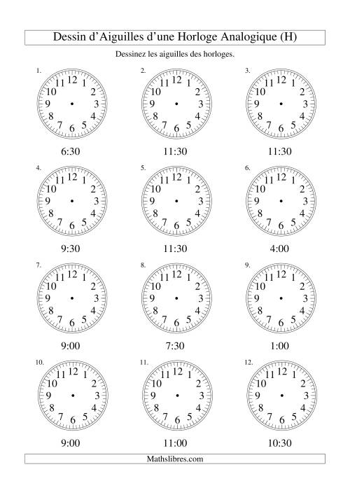 Dessin d'Aiguiles sur Une Horloge Analogique avec 30 Minutes d'Intervalle (H)