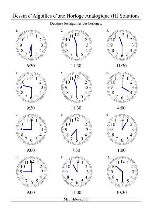 Dessin d'Aiguiles sur Une Horloge Analogique avec 30 Minutes d'Intervalle (H) page 2