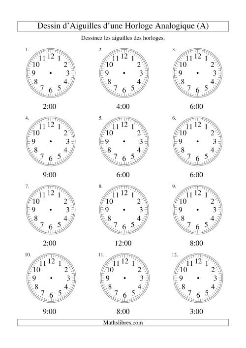 Dessin d'Aiguiles sur Une Horloge Analogique avec 60 Minutes d'Intervalle (A)
