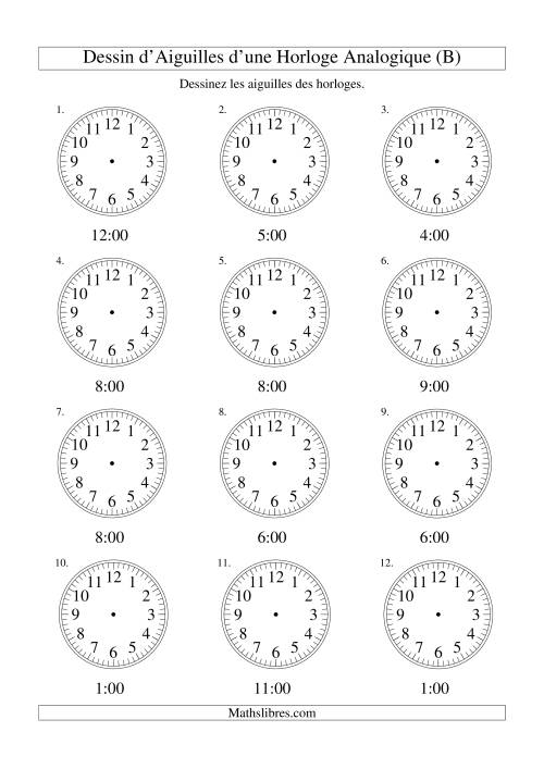 Dessin d'Aiguiles sur Une Horloge Analogique avec 60 Minutes d'Intervalle (B)