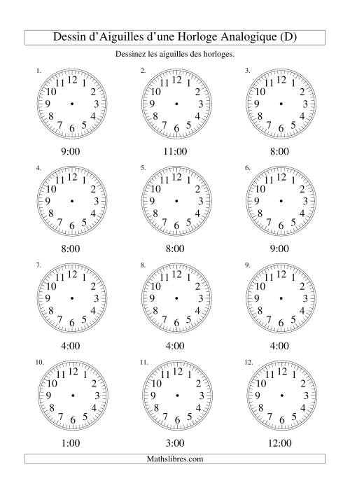Dessin d'Aiguiles sur Une Horloge Analogique avec 60 Minutes d'Intervalle (D)