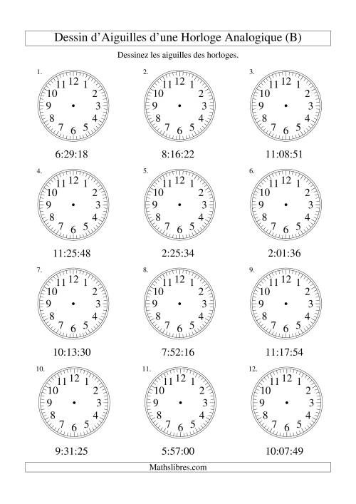 Dessin d'Aiguiles sur Une Horloge Analogique avec 1 Seconde d'Intervalle (B)
