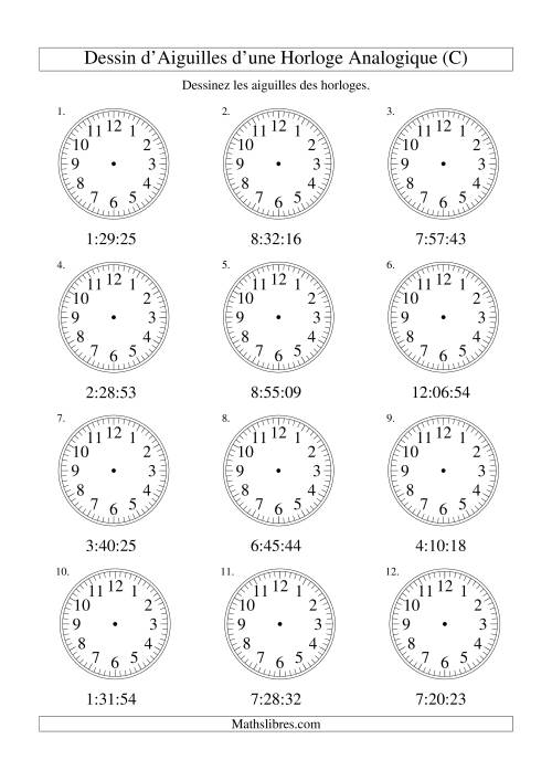 Dessin d'Aiguiles sur Une Horloge Analogique avec 1 Seconde d'Intervalle (C)