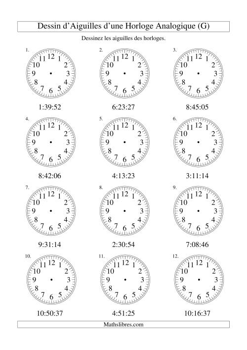 Dessin d'Aiguiles sur Une Horloge Analogique avec 1 Seconde d'Intervalle (G)