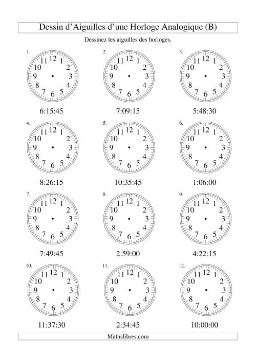 Dessin d'Aiguiles sur Une Horloge Analogique avec 15 Secondes d'Intervalle (B)