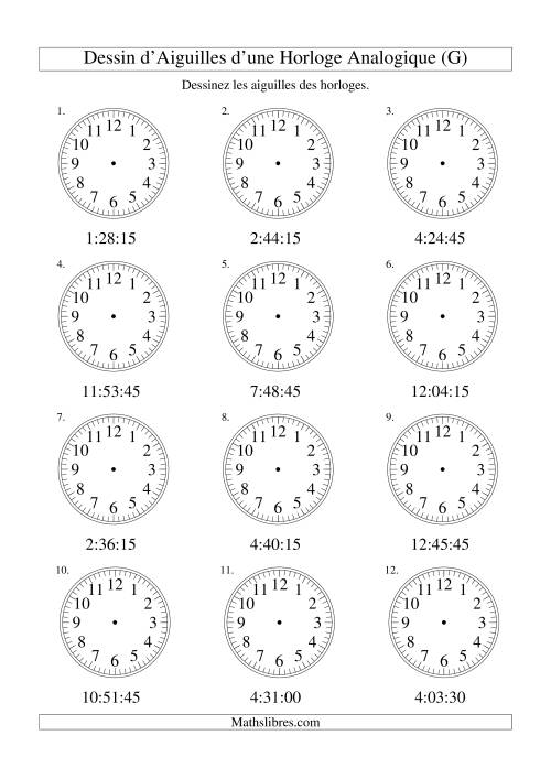 Dessin d'Aiguiles sur Une Horloge Analogique avec 15 Secondes d'Intervalle (G)