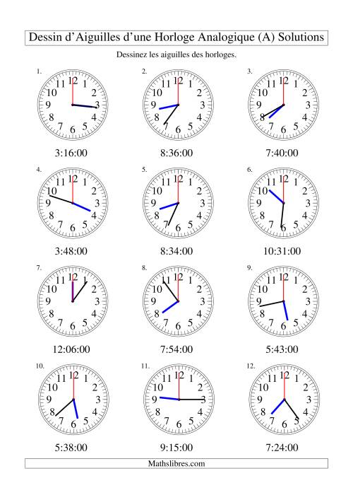 Dessin d'Aiguiles sur Une Horloge Analogique avec 60 Secondes d'Intervalle (A) page 2