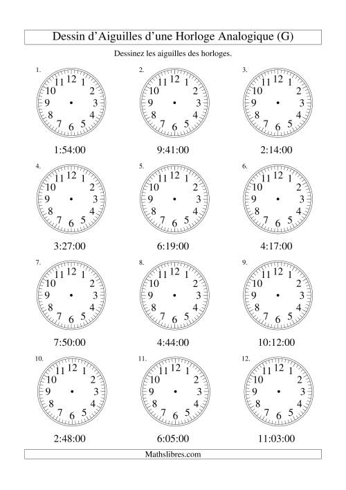 Dessin d'Aiguiles sur Une Horloge Analogique avec 60 Secondes d'Intervalle (G)
