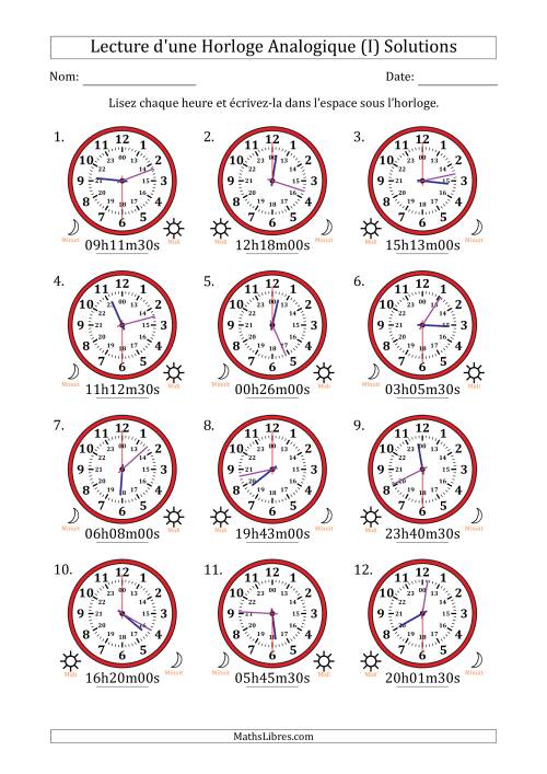Lecture de l'Heure sur Une Horloge Analogique utilisant le système horaire sur 24 heures avec 30 Secondes d'Intervalle (12 Horloges) (I) page 2