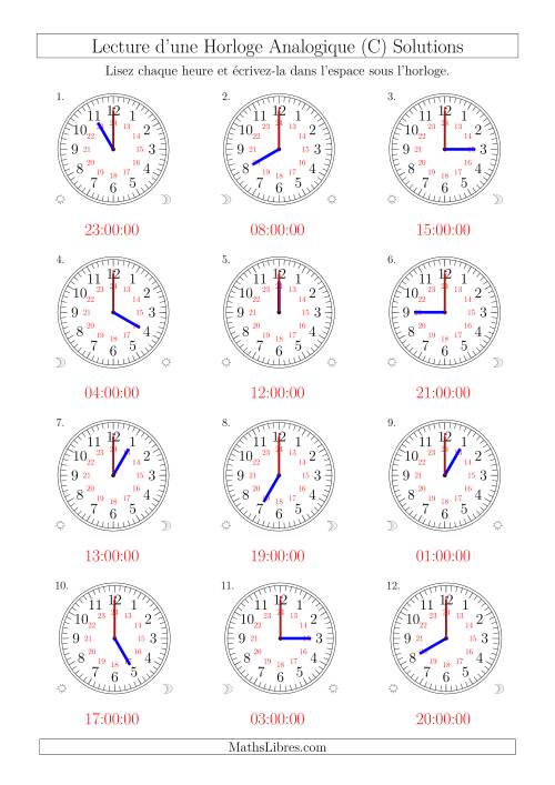 Lecture de l'Heure sur Une Horloge Analogique avec 60 Minutes  & Secondes d'Intervalle (12 Horloges) (C) page 2