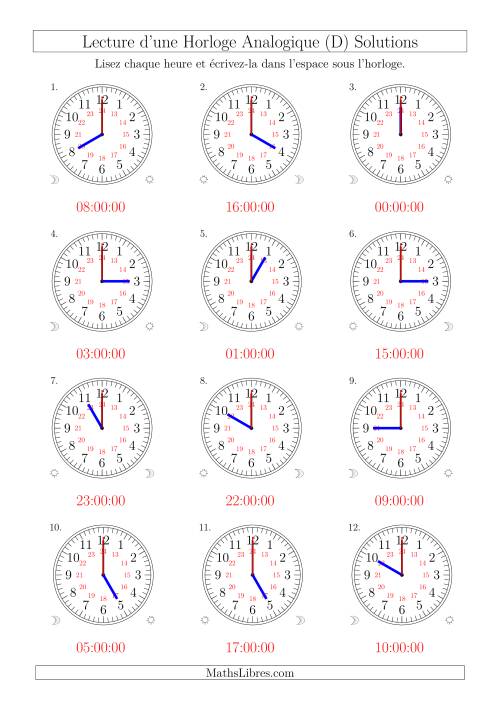 Lecture de l'Heure sur Une Horloge Analogique avec 60 Minutes  & Secondes d'Intervalle (12 Horloges) (D) page 2